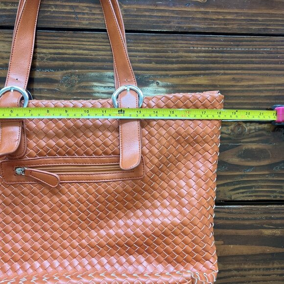 Charming Charlie Orange Weave Vegan Leather Large Tote, Handbag, Purse - Picture 8 of 16
